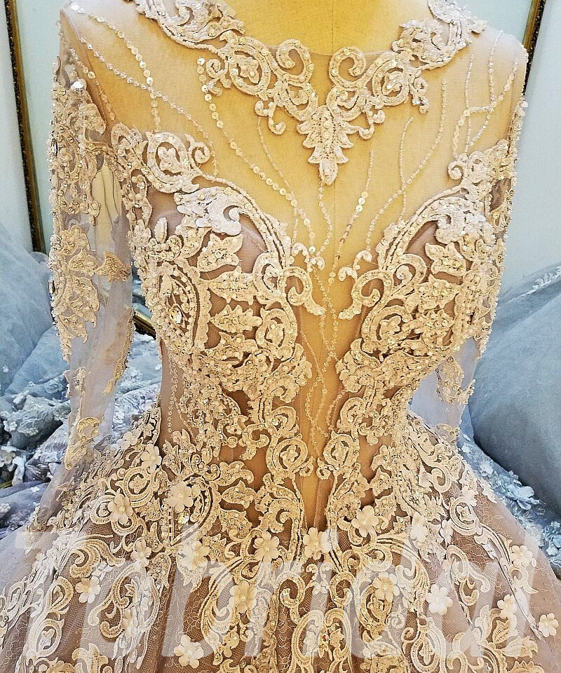 grey wedding dress long train 273-05