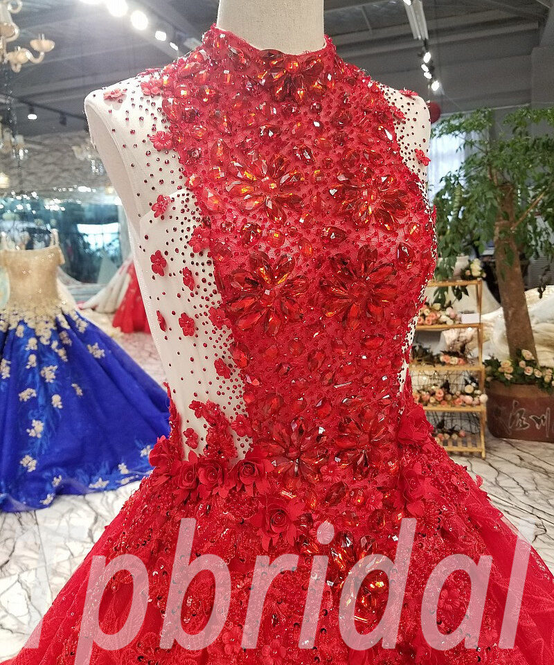 high neck red prom dress 280-02