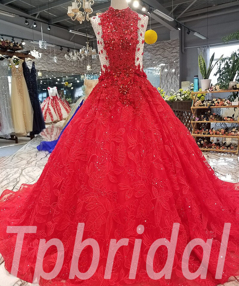 high neck red prom dress 280-03