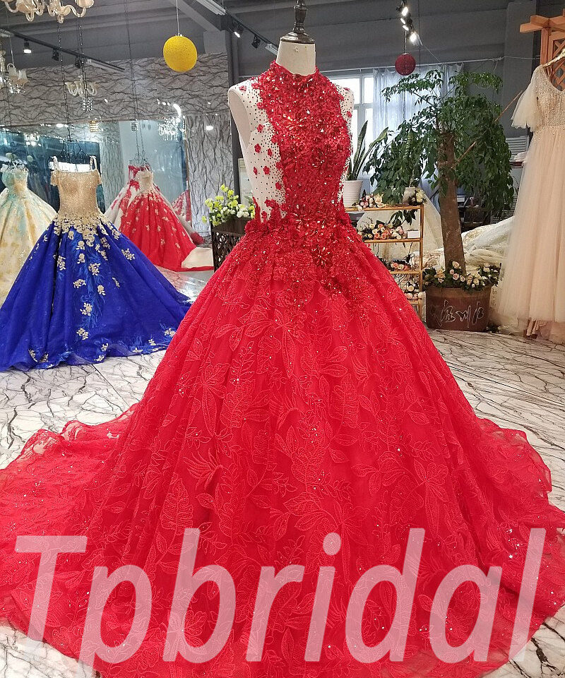 high neck red prom dress 280-05