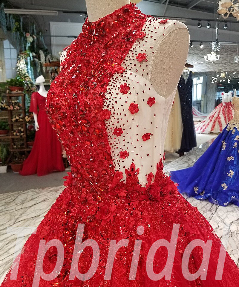 high neck red prom dress 280-08