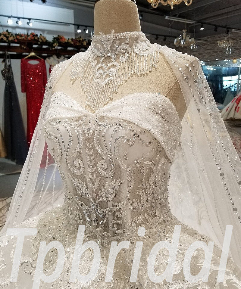 lace ball gown wedding dress with sleeves 290-01