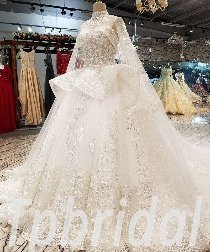 lace ball gown wedding dress with sleeves 290-02