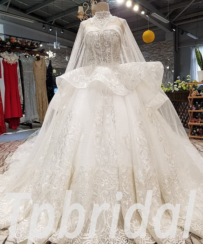 lace ball gown wedding dress with sleeves 290-03