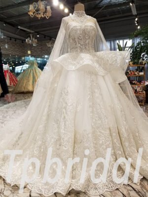 lace ball gown wedding dress with sleeves 290-07