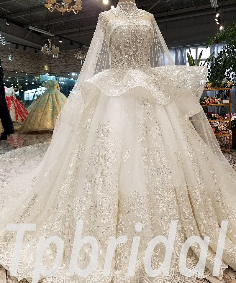 lace ball gown wedding dress with sleeves 290-07