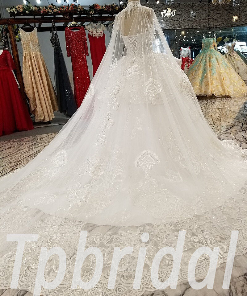 lace ball gown wedding dress with sleeves 290-10