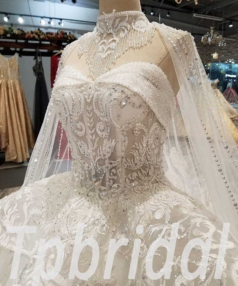 lace ball gown wedding dress with sleeves 290-10