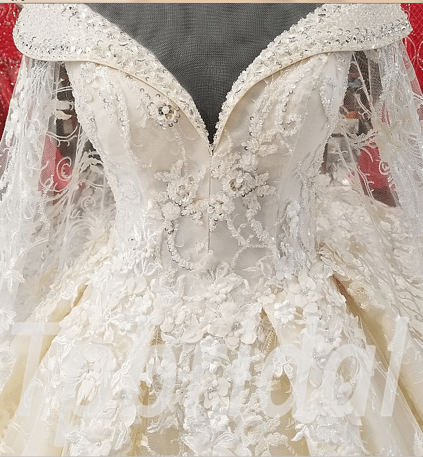 a line wedding dress with long train