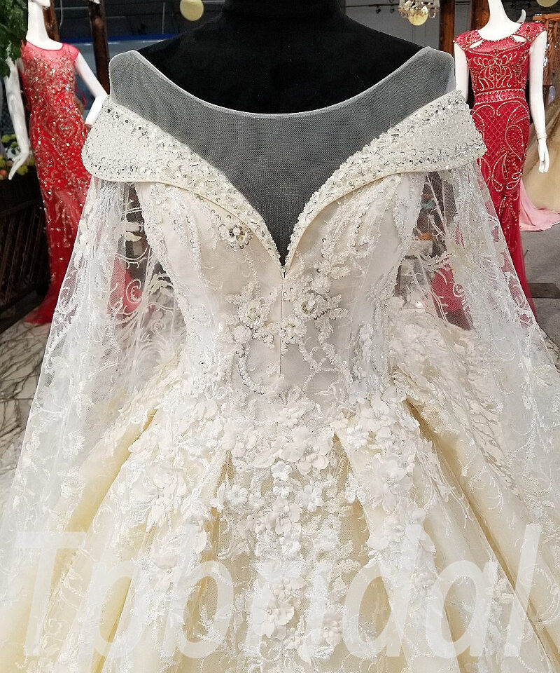 lace wedding dress long train 0249-10