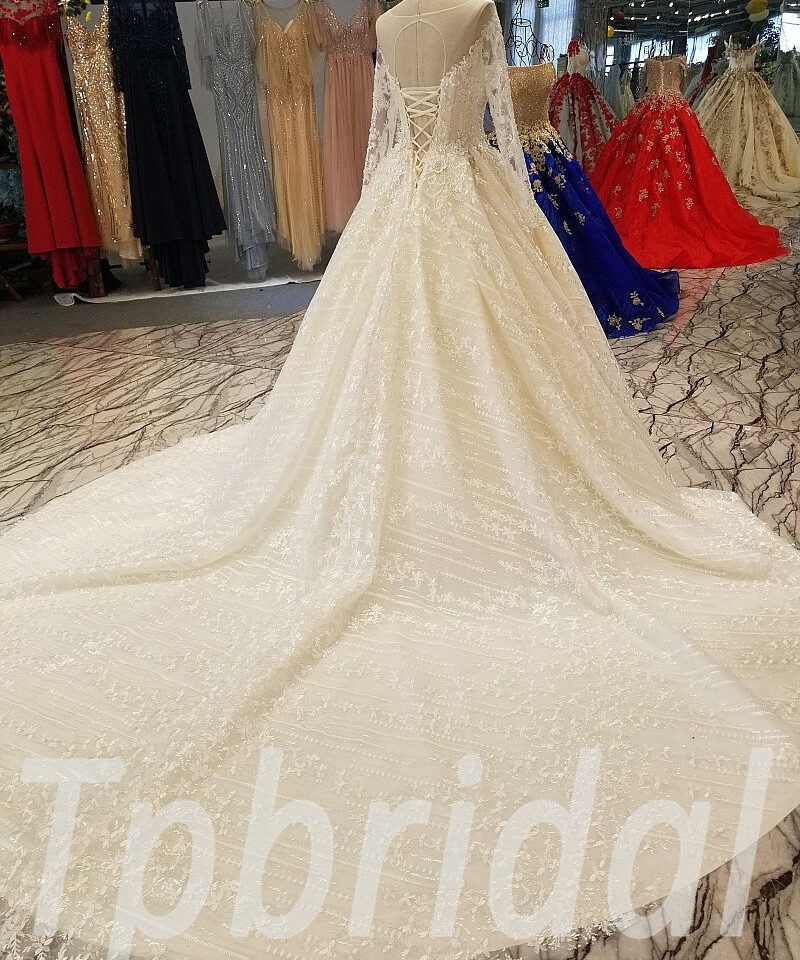 lace wedding dress with train 257-03