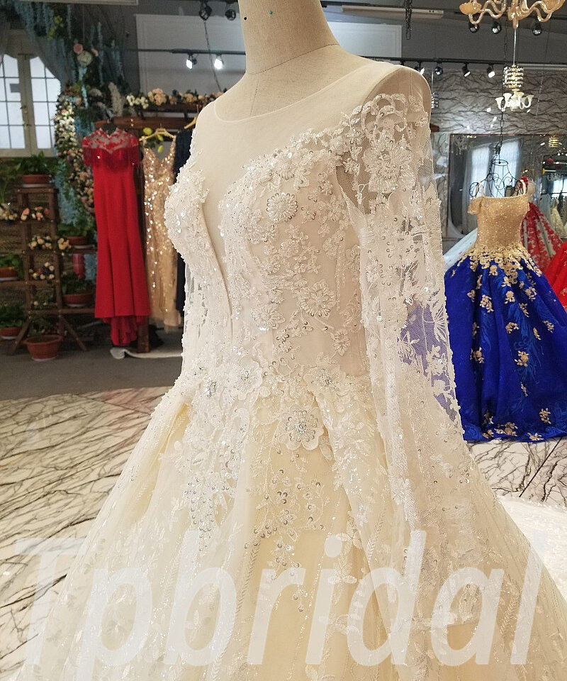 lace wedding dress with train 257-03