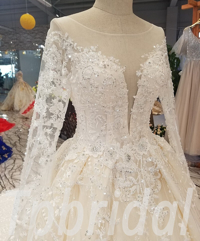 lace wedding dress with train 257-05