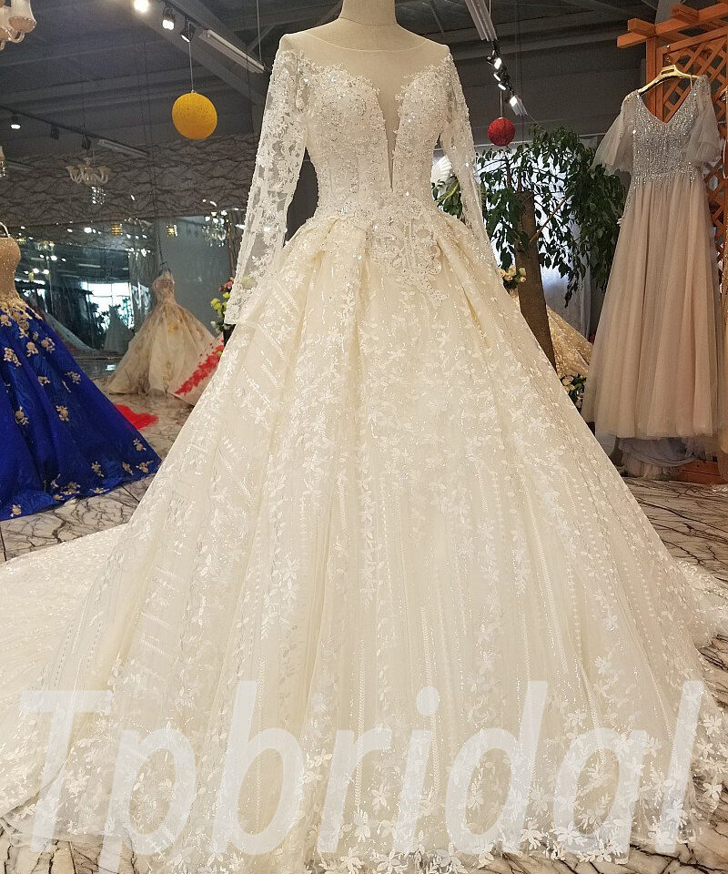 lace wedding dress with train 257-05