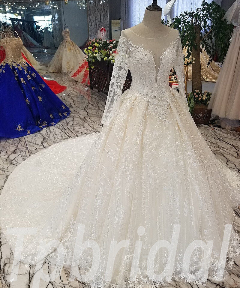 lace wedding dress with train 257-06