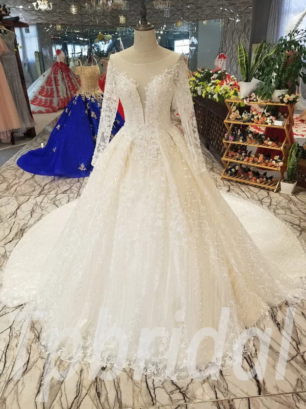 lace wedding dress with train 257-07
