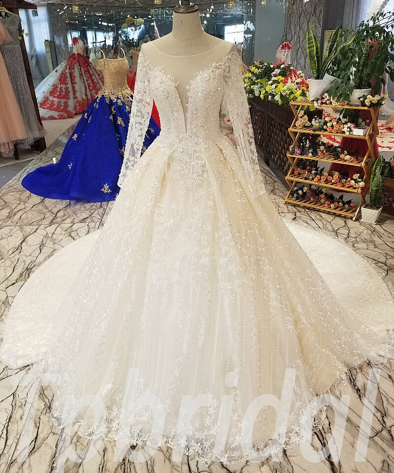 lace wedding dress with train 257-07