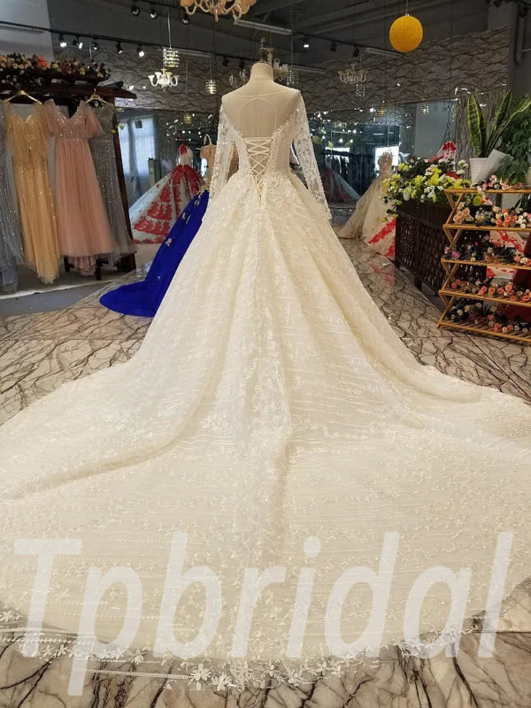 lace wedding dress with train 257-03