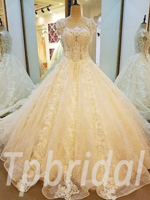 lace wedding dress with train 267-03