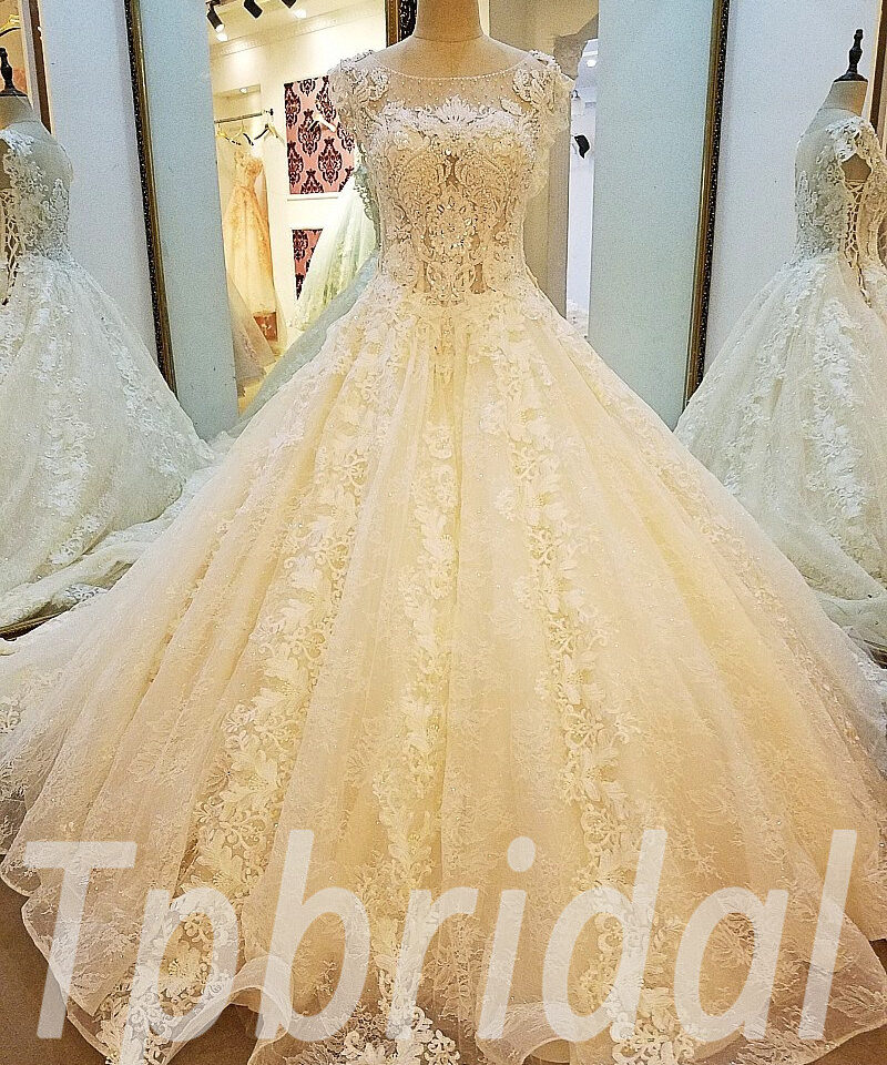 lace wedding dress with train 267-03