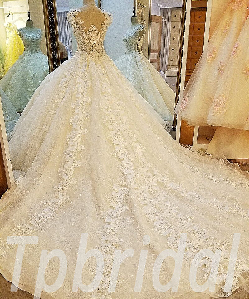 lace wedding dress with train 267-05