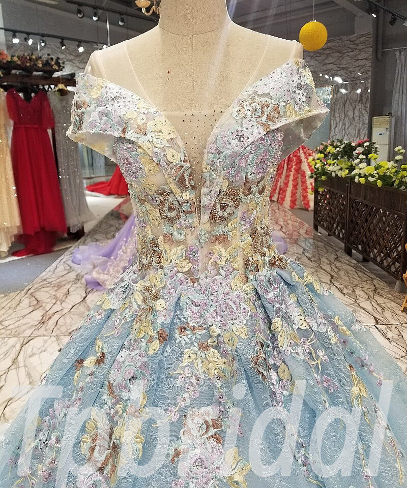 light blue prom dress train 258-03