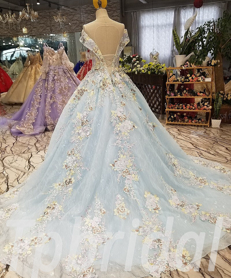 light blue prom dress train 258-03