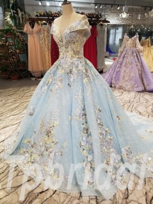 light blue prom dress train 258-03