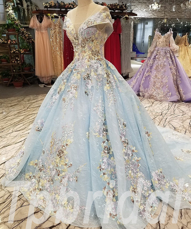 light blue prom dress train 258-03