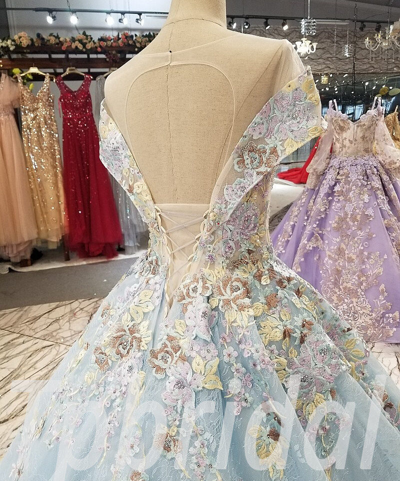 light blue prom dress train 258-03