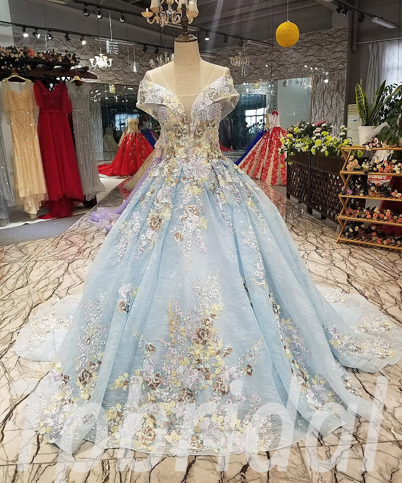 light blue prom dress train 258-03