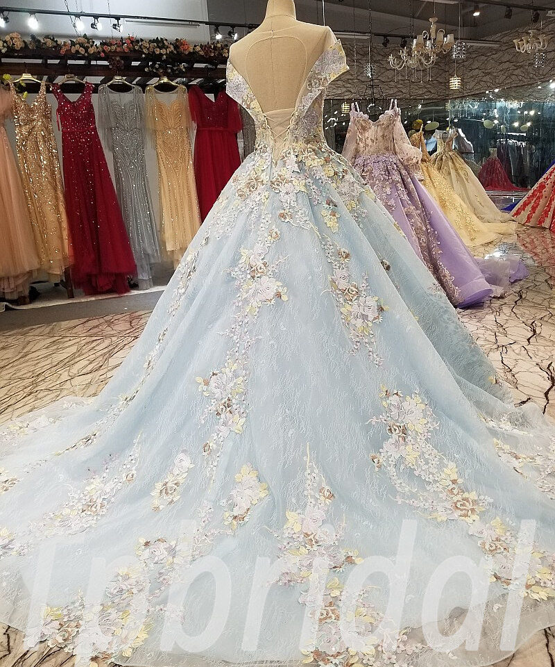 light blue prom dress train 258-03