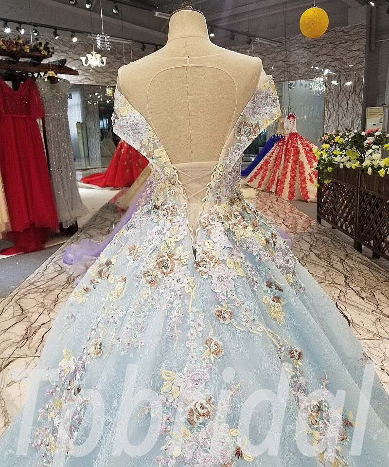 light blue prom dress train 258-03