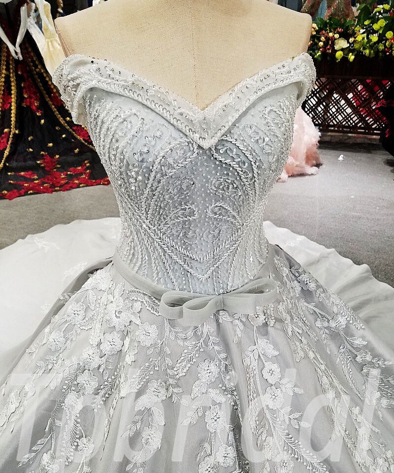 long train wedding dress grey 270-02