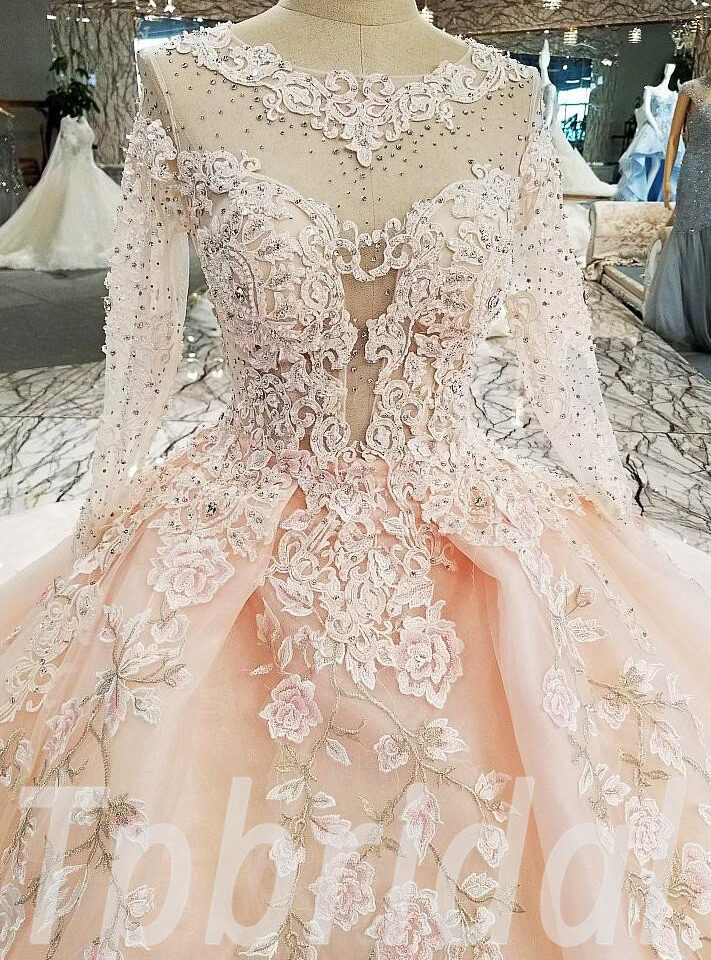 long train wedding dress pink 269-01