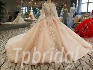 long train wedding dress pink 269-02