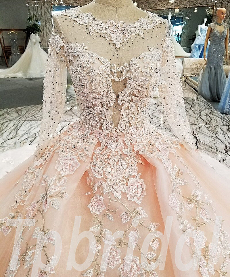 long train wedding dress pink 269-06