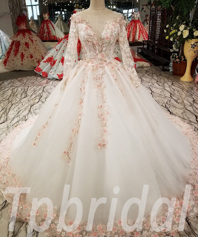 luxury wedding dress pink 265-07
