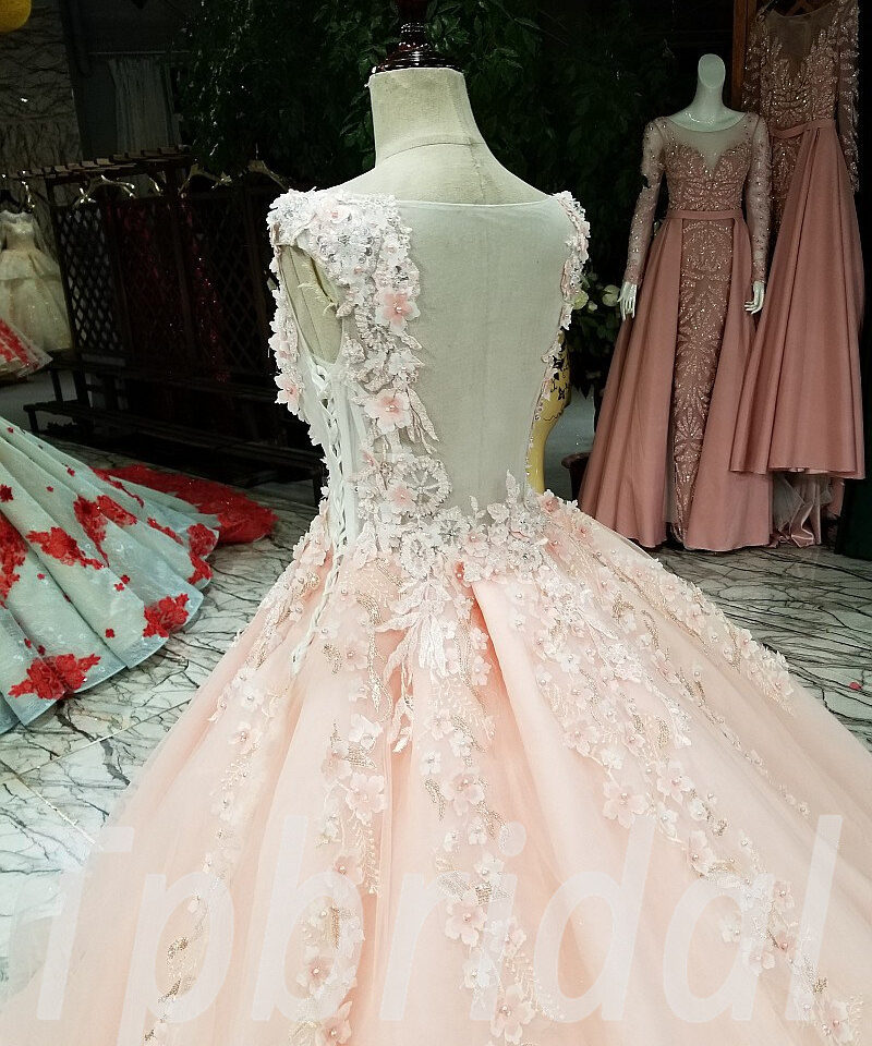 pink prom dress long train 255-05