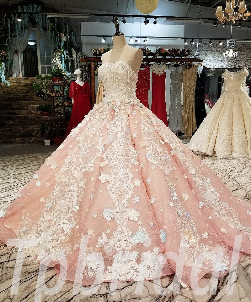 strapless pink wedding dress 281-02