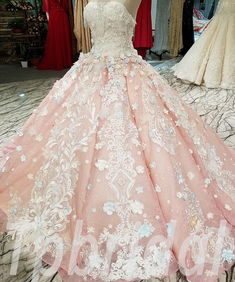 strapless pink wedding dress 281-05