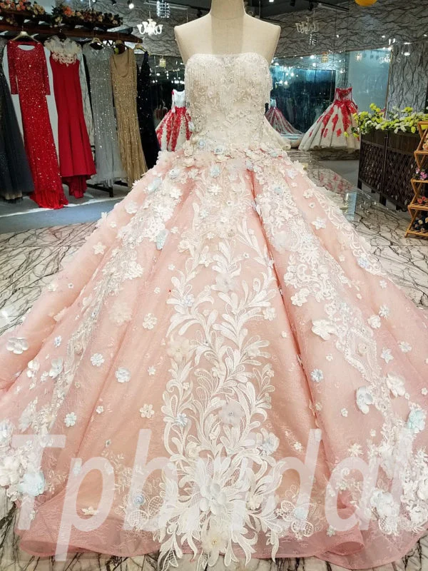 strapless pink wedding dress 281-11