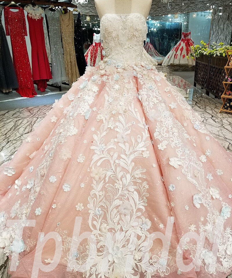 strapless pink wedding dress 281-11