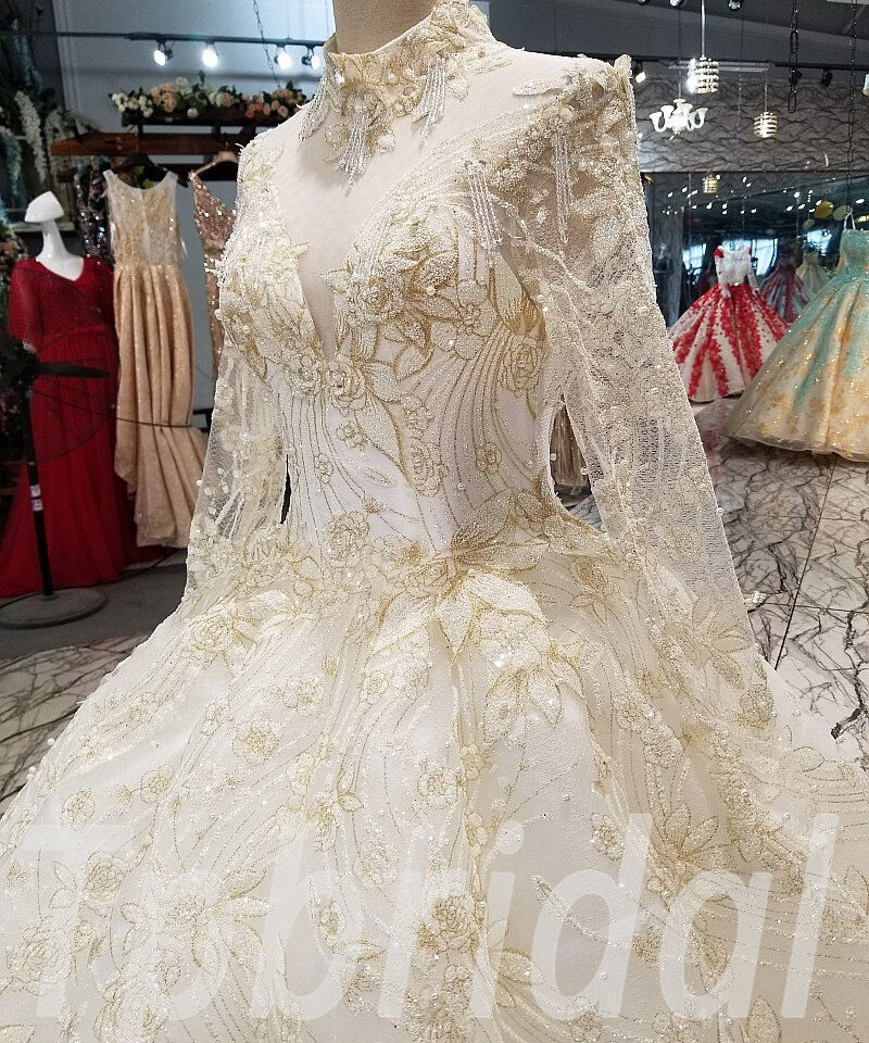white and gold wedding dress ball gown 283-06