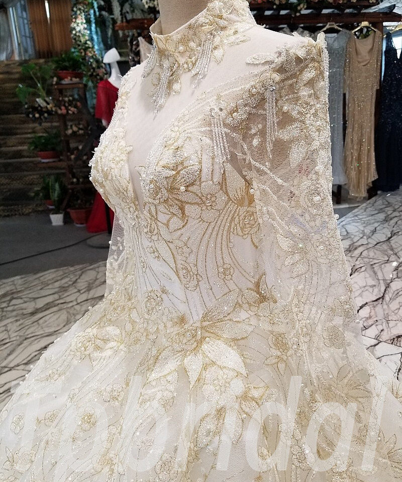 white and gold wedding dress ball gown 283-07