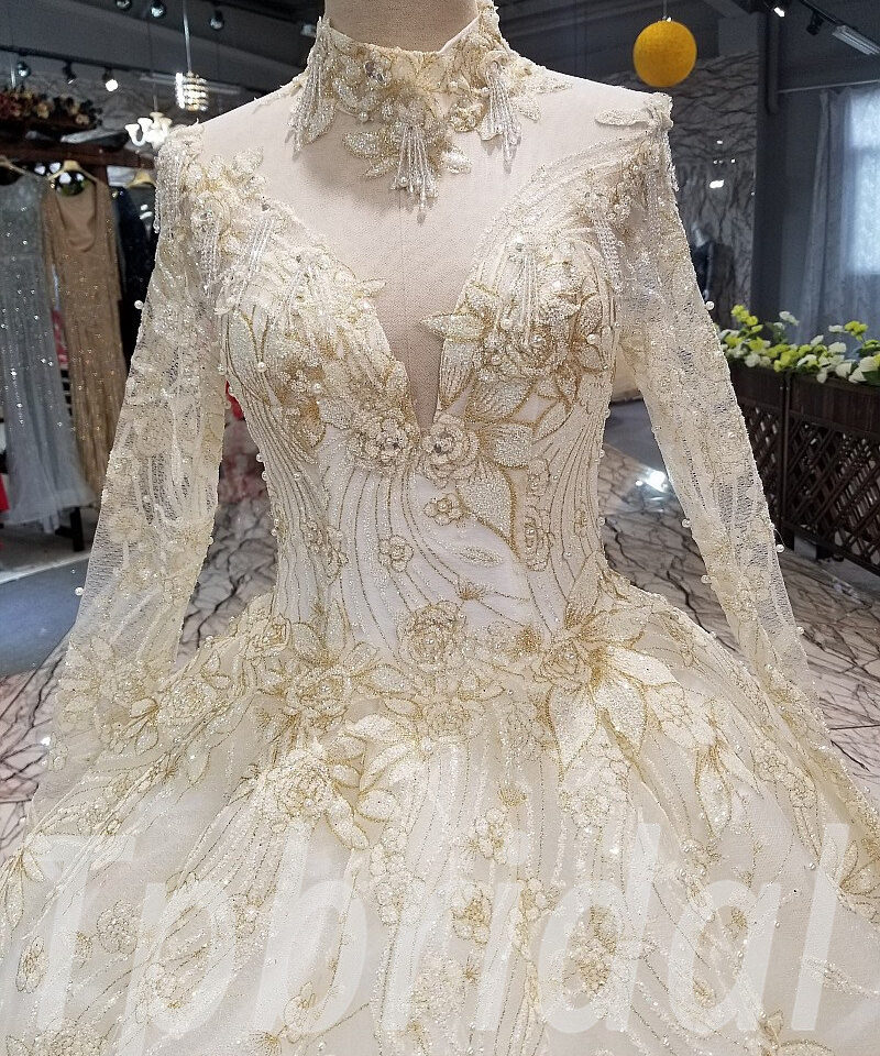 white and gold wedding dress ball gown 283-08