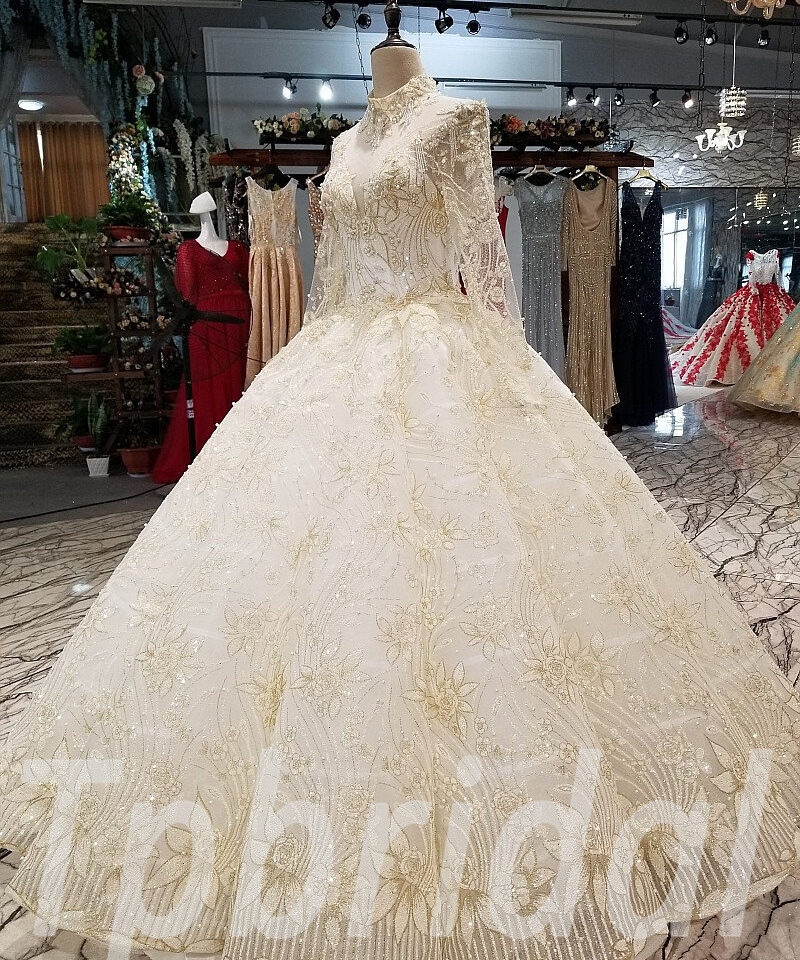 white and gold wedding dress ball gown 283-09