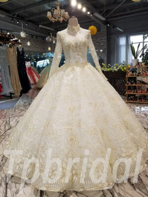 white and gold wedding dress ball gown 283-10