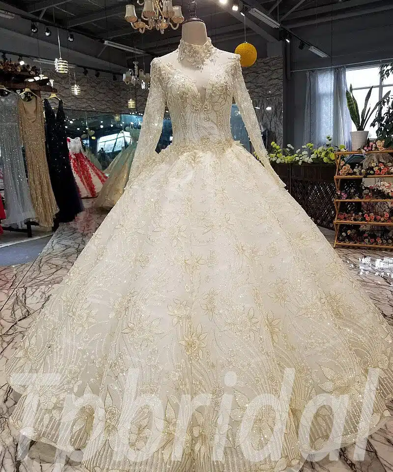 white and gold wedding dress ball gown 283-10