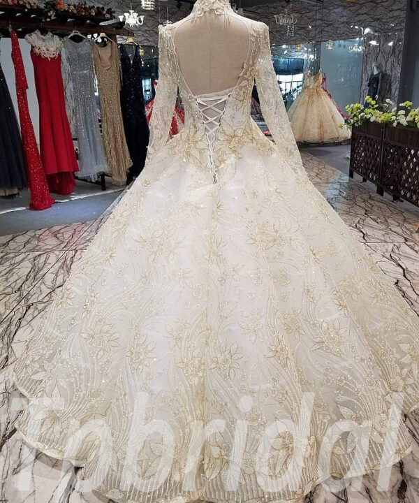white and gold wedding dress ball gown 283-11